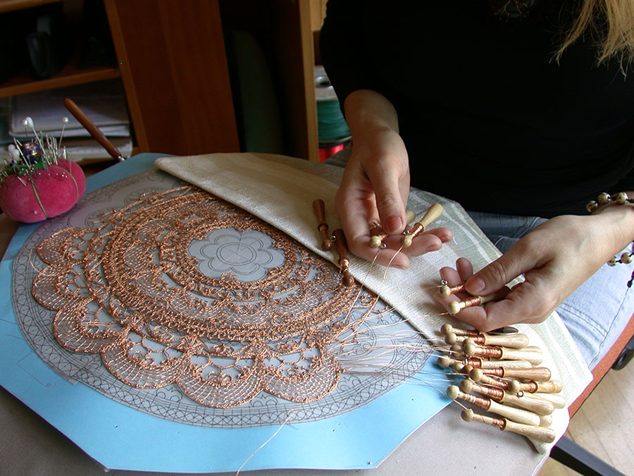 lacemaking with bobbins